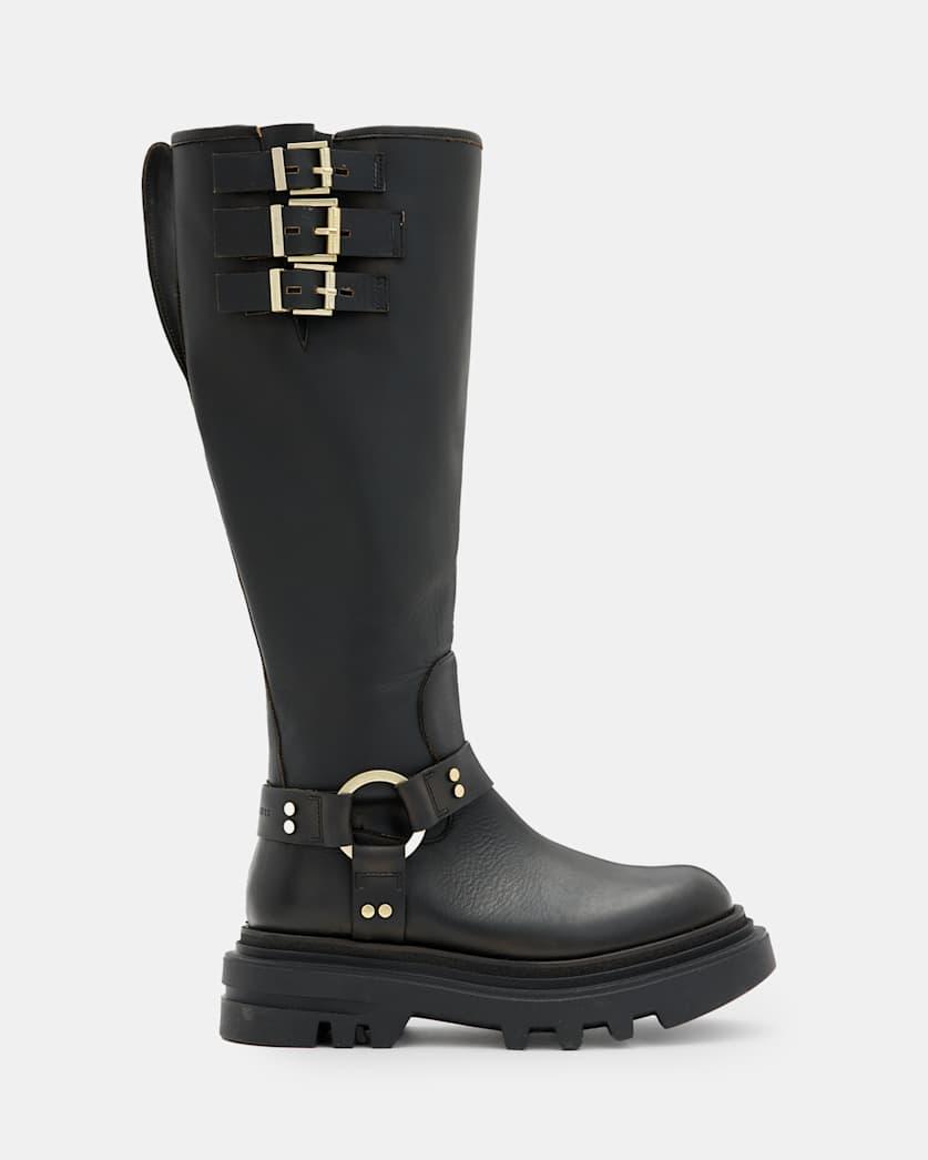 Jade Knee High Leather Biker Boots by ALLSAINTS