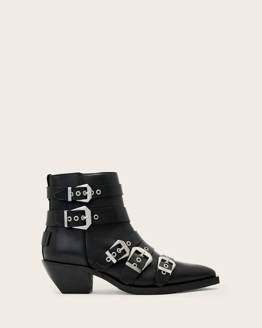 Jane Leather Buckle Boots by ALLSAINTS