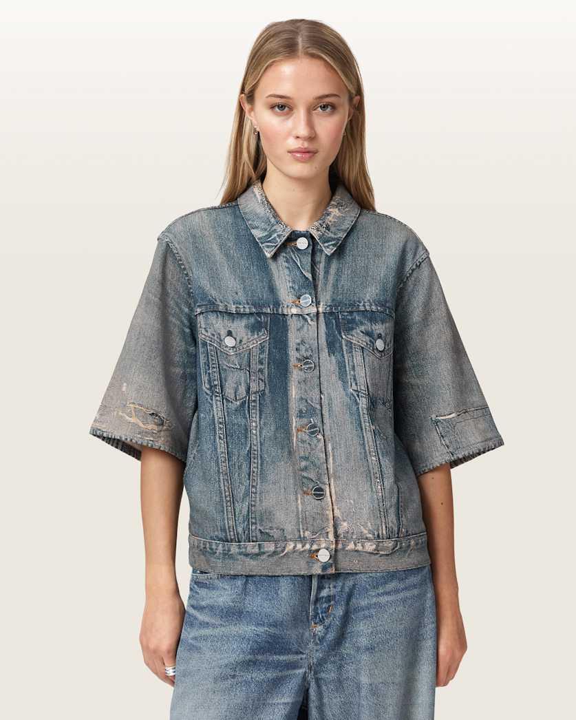 Juni Terry Short Sleeve Illusion Of Denim Shirt by ALLSAINTS