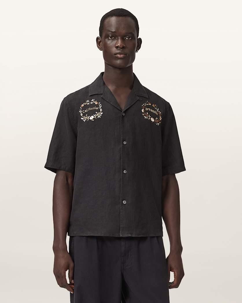 Klavicle Short Sleeve Linen Embroidered Shirt by ALLSAINTS