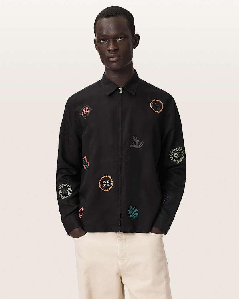 Laurel Long Sleeve Embroidered Zip Up Shirt by ALLSAINTS
