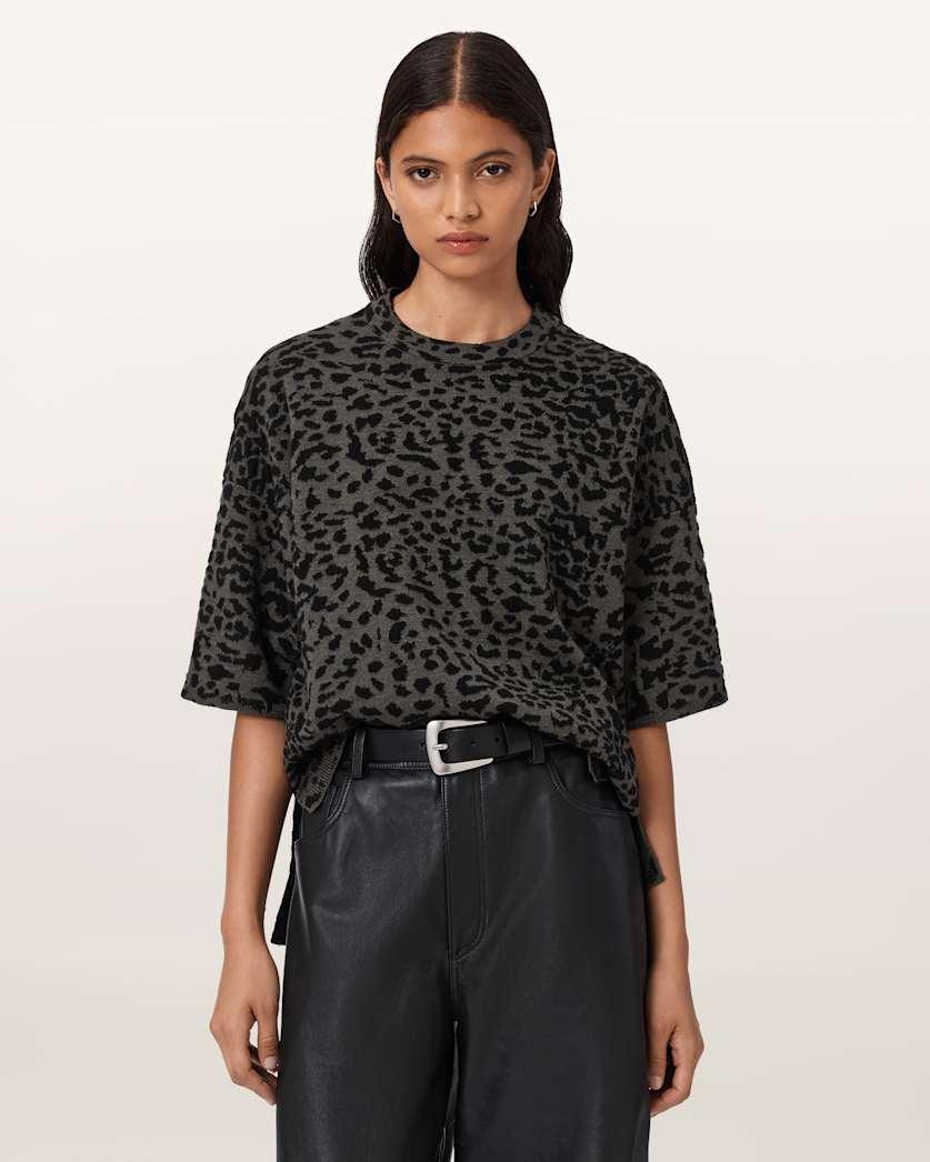 Lenny Leopard Print Wool T-Shirt by ALLSAINTS