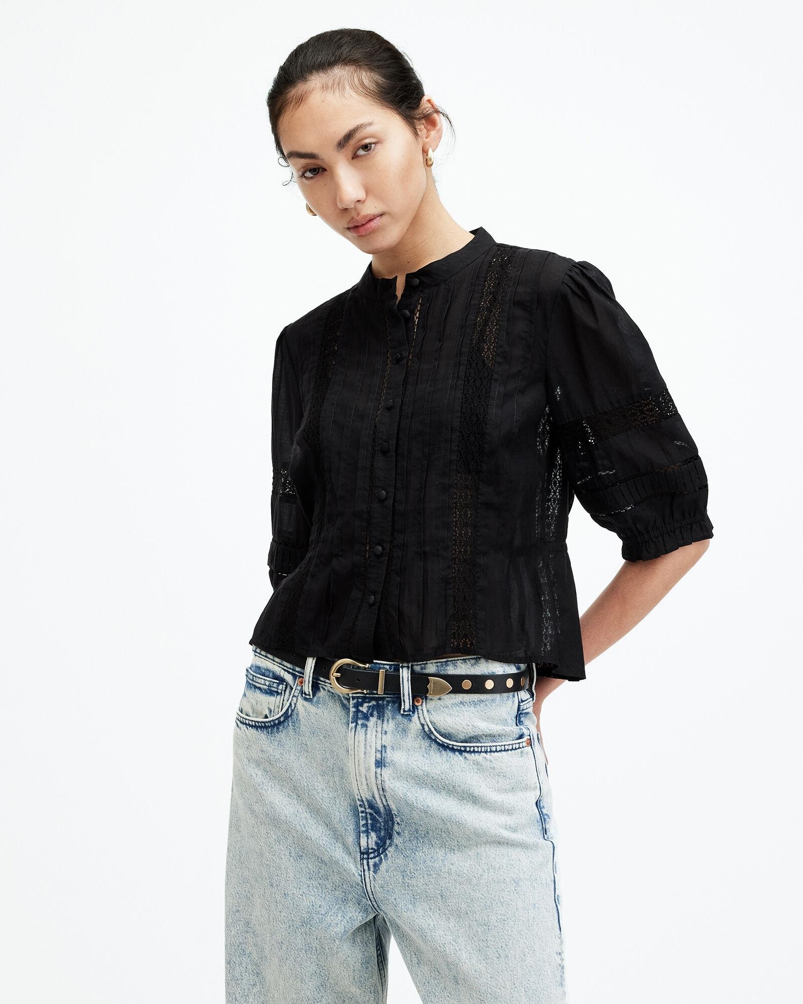 Libby Slim Puff Sleeve Embroidered Shirt by ALLSAINTS
