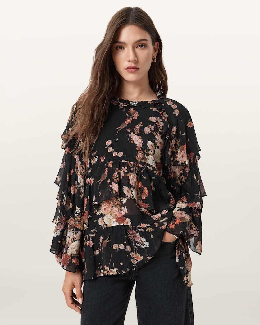 Lissie Floral Print Ruffled Top by ALLSAINTS