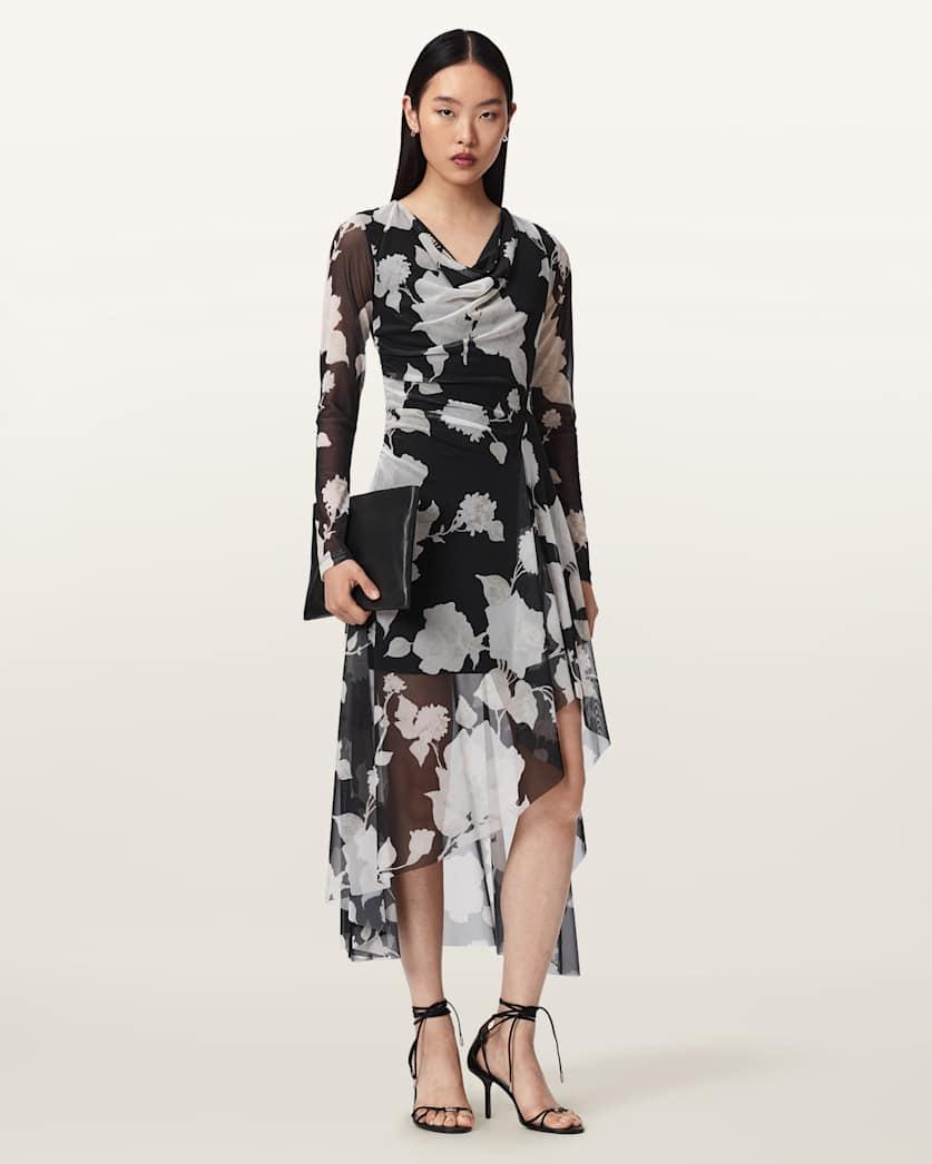 Loria Draped Mesh Midi Dress by ALLSAINTS