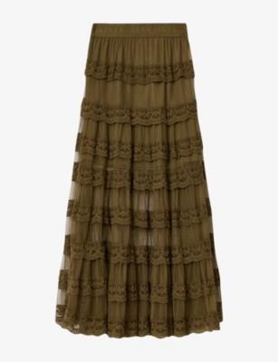 Maggie Logo-Waist Tiered Woven Maxi Skirt by ALLSAINTS