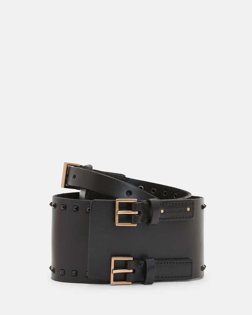 Maxie Studded Leather Double Buckle Belt by ALLSAINTS