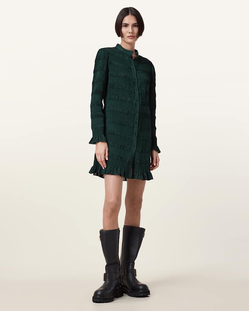 Meg Shirred Mini Shirt Dress by ALLSAINTS