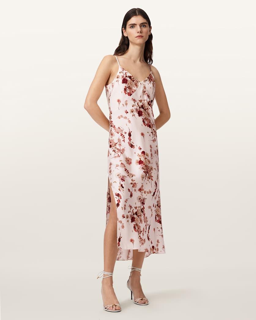 Melody Floral Silk Blend Midi Slip Dress. by ALLSAINTS