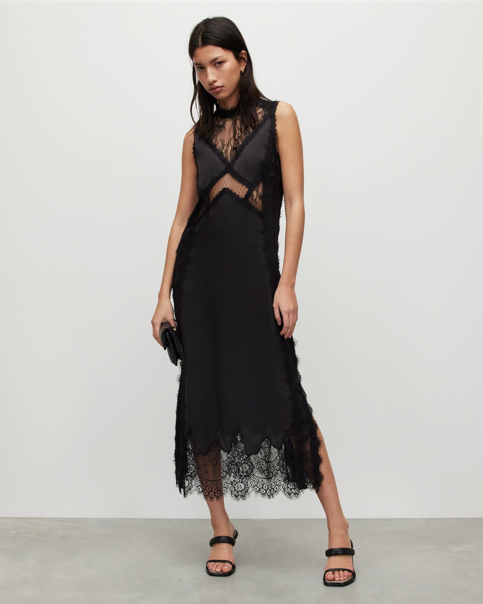 Mila Lace Panelled Frill Trim Maxi Dress by ALLSAINTS