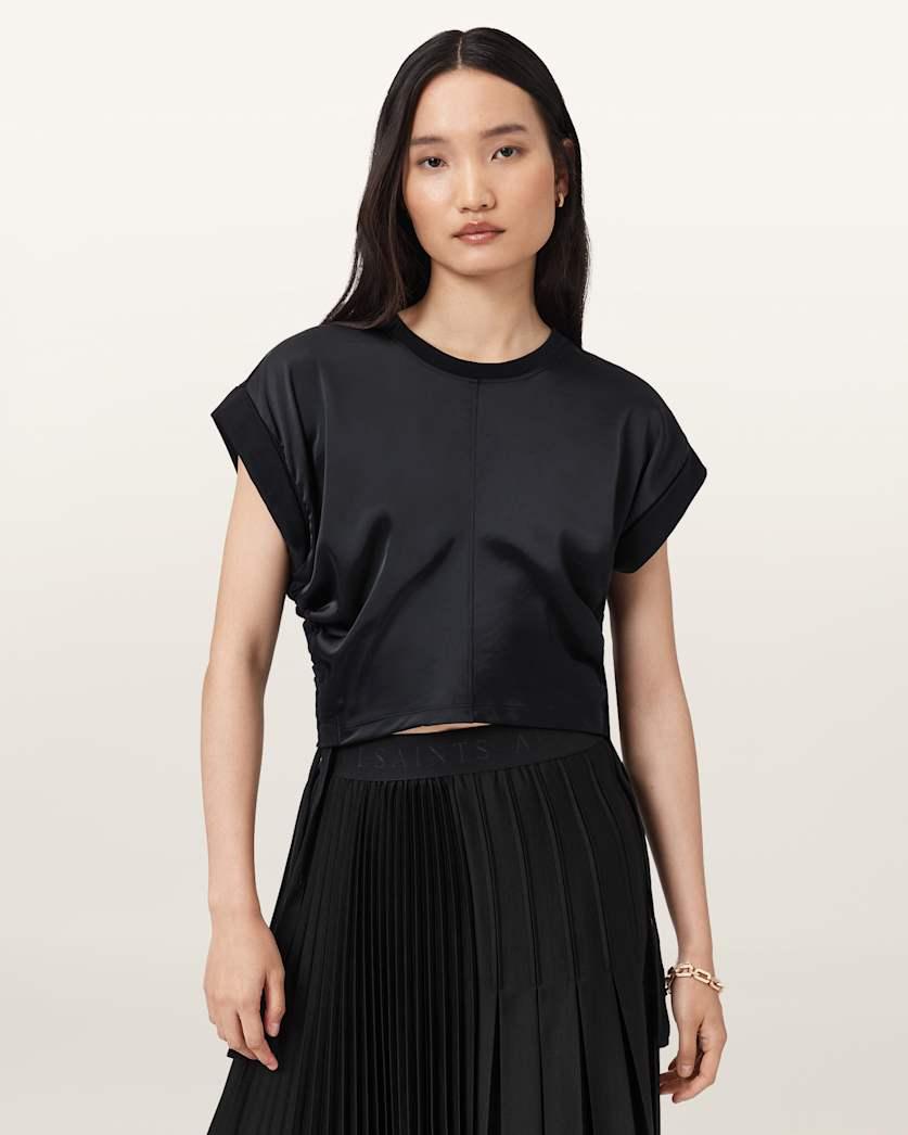 Mira Cropped Satin Drawcord T-Shirt by ALLSAINTS