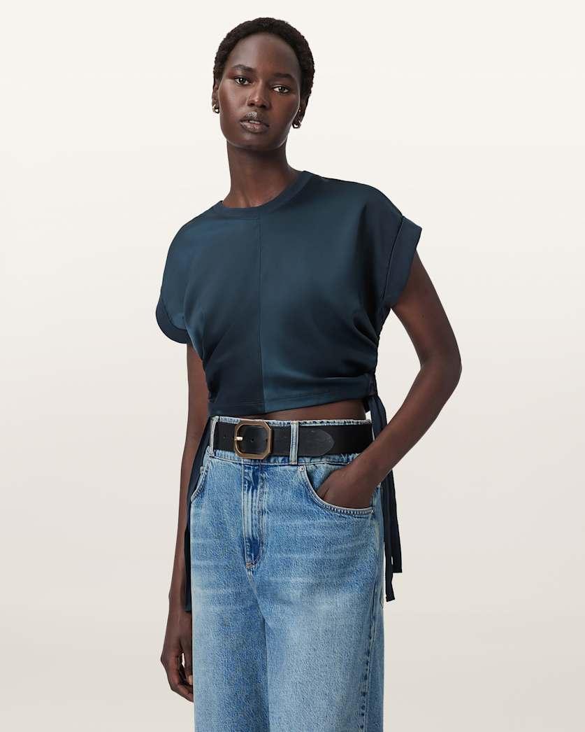 Mira Cropped Satin Drawcord T-Shirt by ALLSAINTS