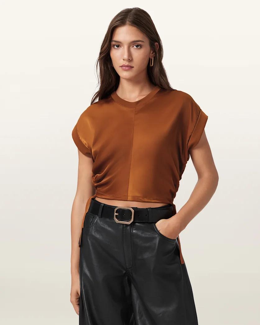 Mira Cropped Satin Drawcord T-Shirt by ALLSAINTS
