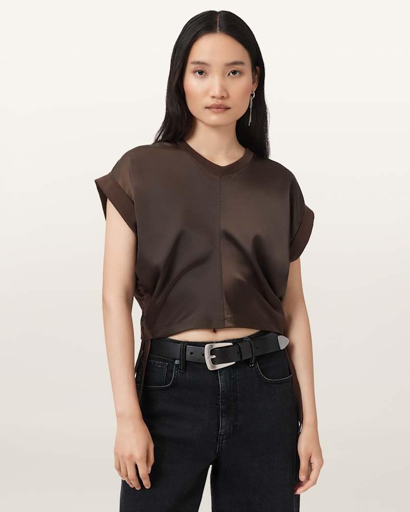 Mira Cropped Satin Drawcord T-Shirt by ALLSAINTS