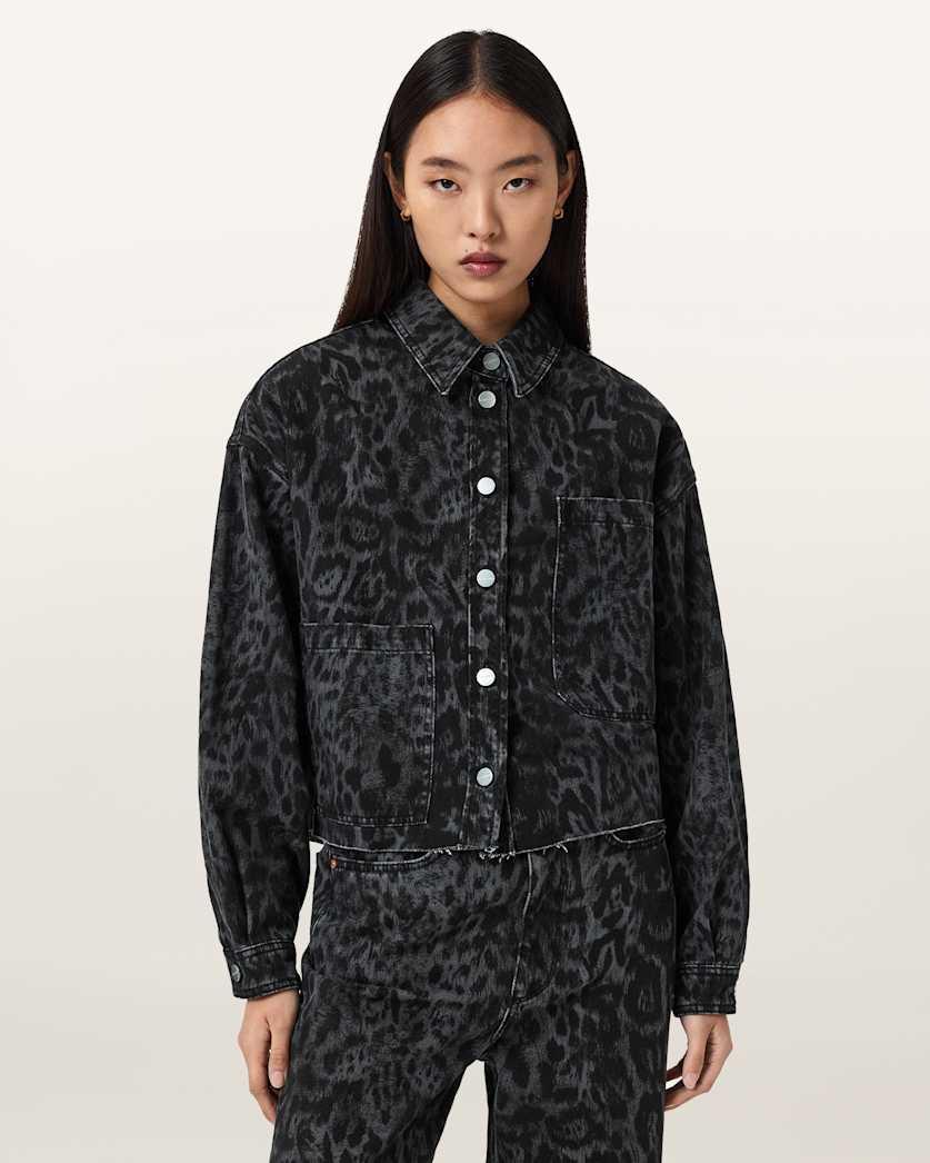 Nicky Denim Leopard Print Shacket by ALLSAINTS