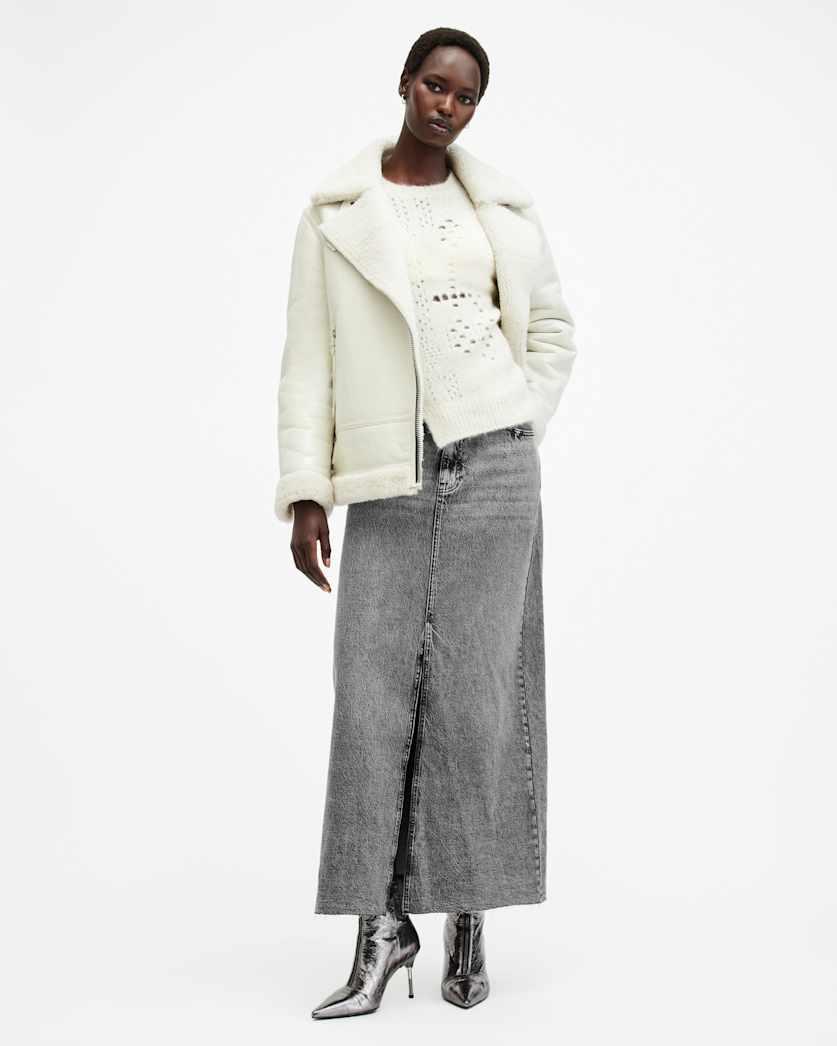 Noir Crossover Waist Denim Maxi Skirt by ALLSAINTS