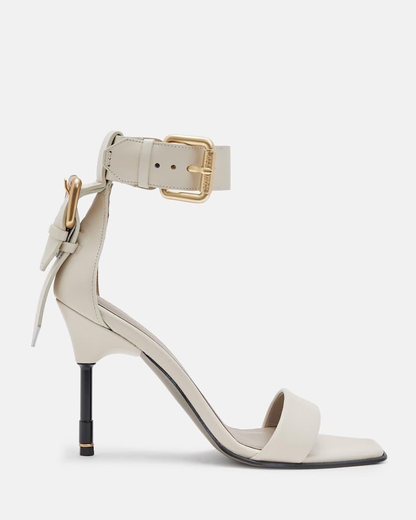 Noir Leather High Metal Heel Sandals by ALLSAINTS