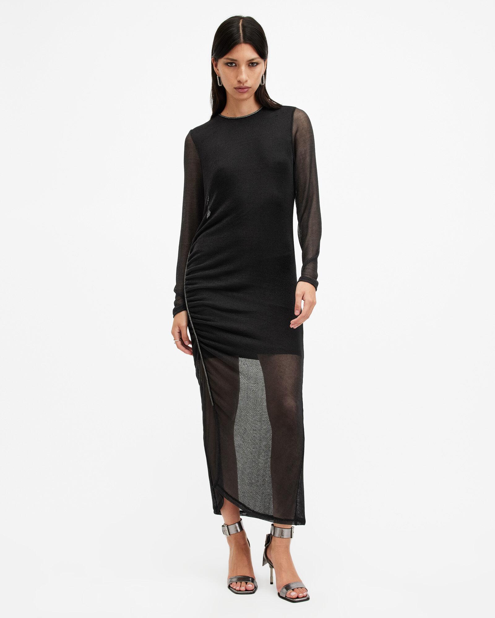 Nora Ruched Sparkle Midi Dress by ALLSAINTS