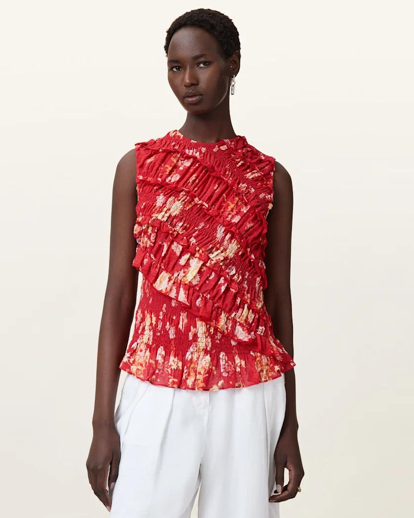 Nysa Floral Print Ruffled Tank Top by ALLSAINTS