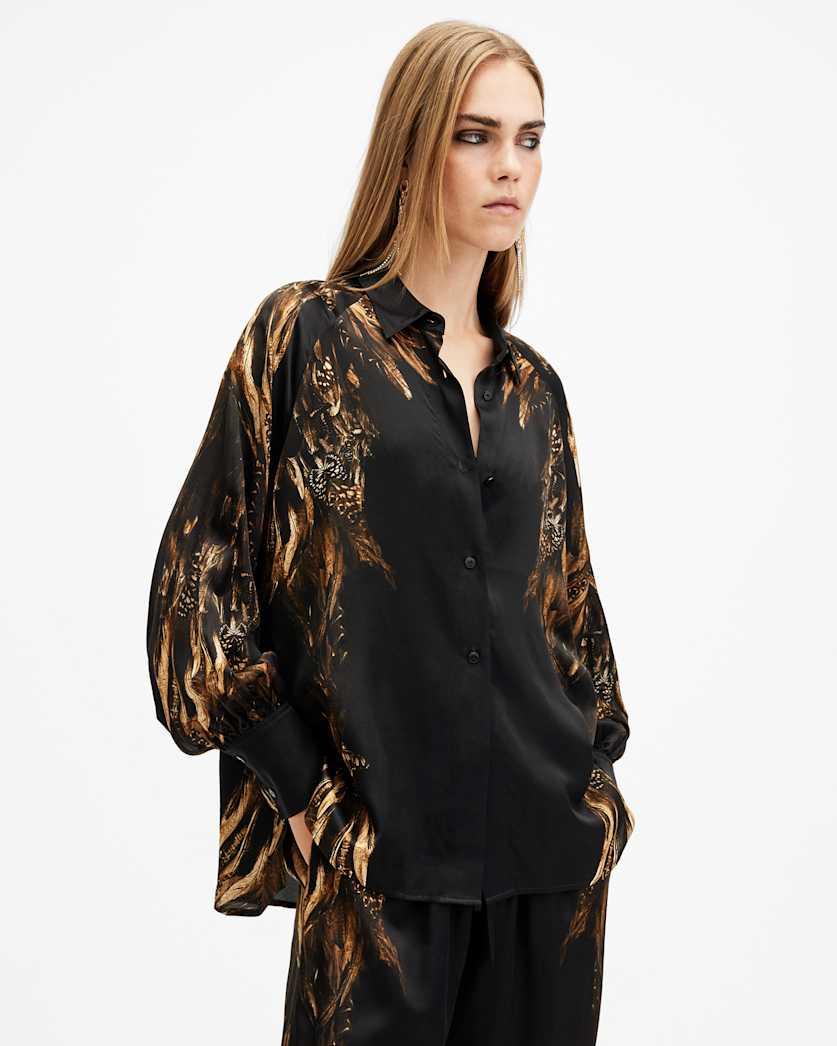 Oana Silk Blend Printed Shirt by ALLSAINTS