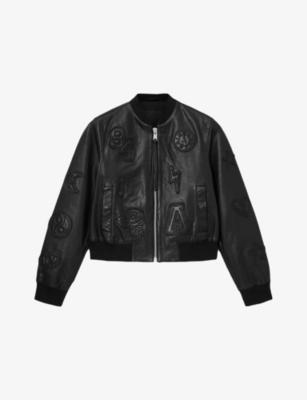 Orten Logo-Patch Leather Bomber Jacket by ALLSAINTS Orten Logo-Patch Leather Bomber Jacket by ALLSAINTS