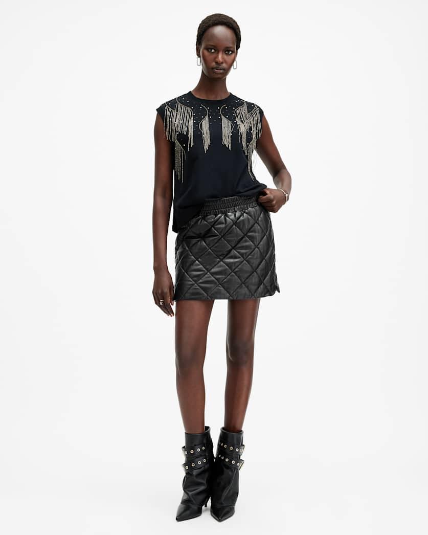 Ottie Quilted Leather Mini Skirt by ALLSAINTS