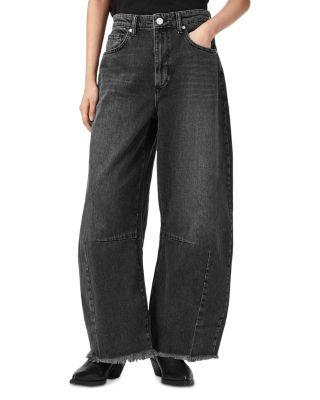 Payton High Rise Barrel Leg Crop Jeans in Washed Black by ALLSAINTS