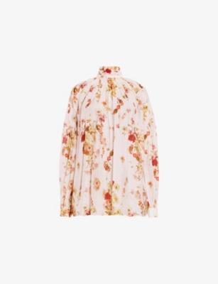 Pearla Floral-Print Tie-Neck Silk-Blend Blouse by ALLSAINTS