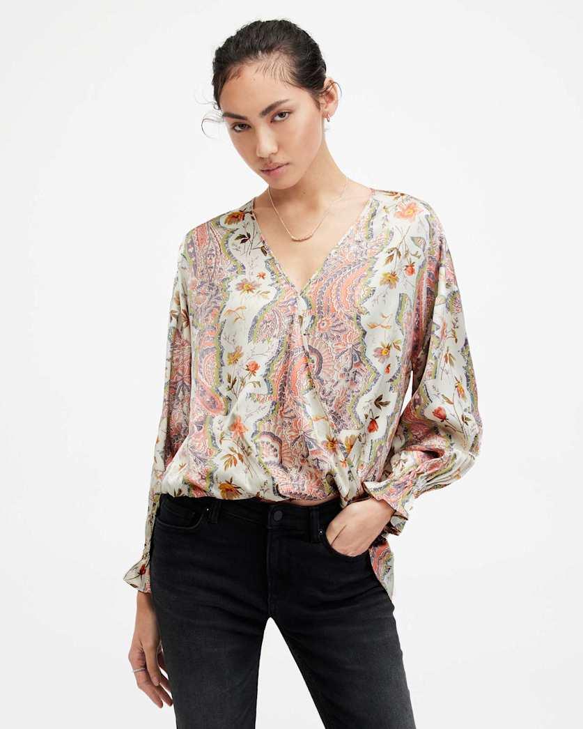 Penny Wrap Over Paisley Print Shirt by ALLSAINTS