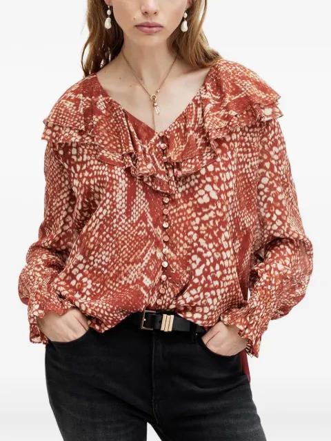 Phoebe ruffle-detail snake-print top by ALLSAINTS