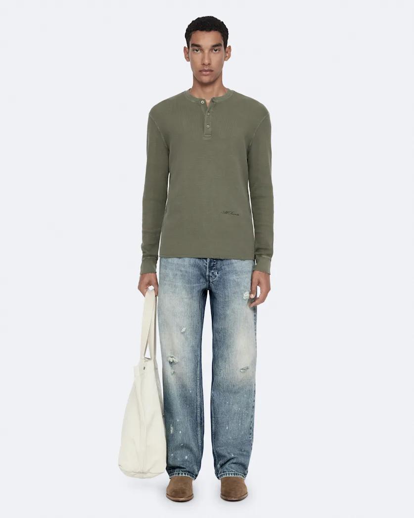 Raine Waffle-Knit Long-Sleeve Henley Top by ALLSAINTS