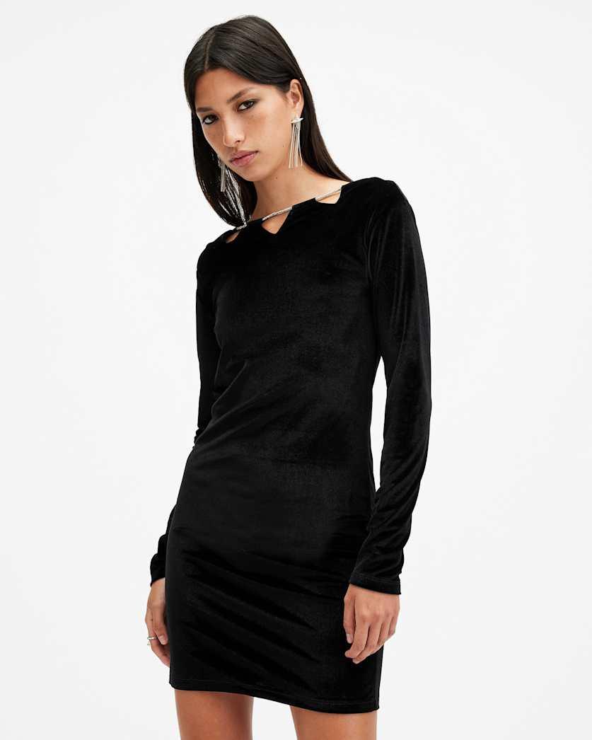 Regina Velvet Sparkle Drawcord Mini Dress by ALLSAINTS