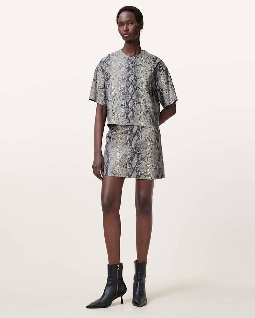 Renai Foil Snake Print Suede T-Shirt by ALLSAINTS