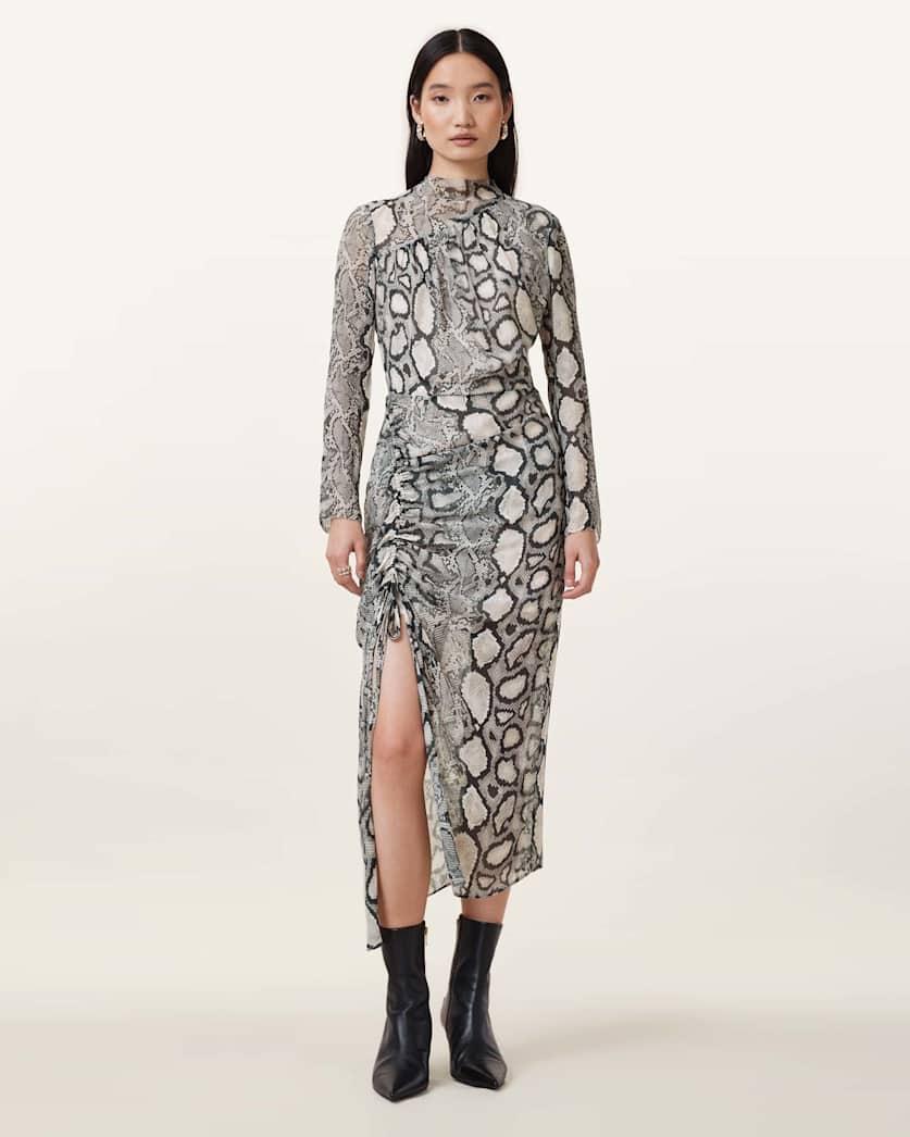 Rizo Snake Print Silk Blend Midi Dress by ALLSAINTS
