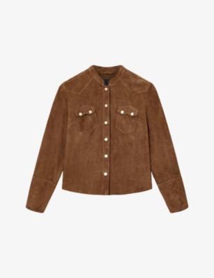 Rock Grandad-Collar Long-Sleeve Suede Shirt by ALLSAINTS