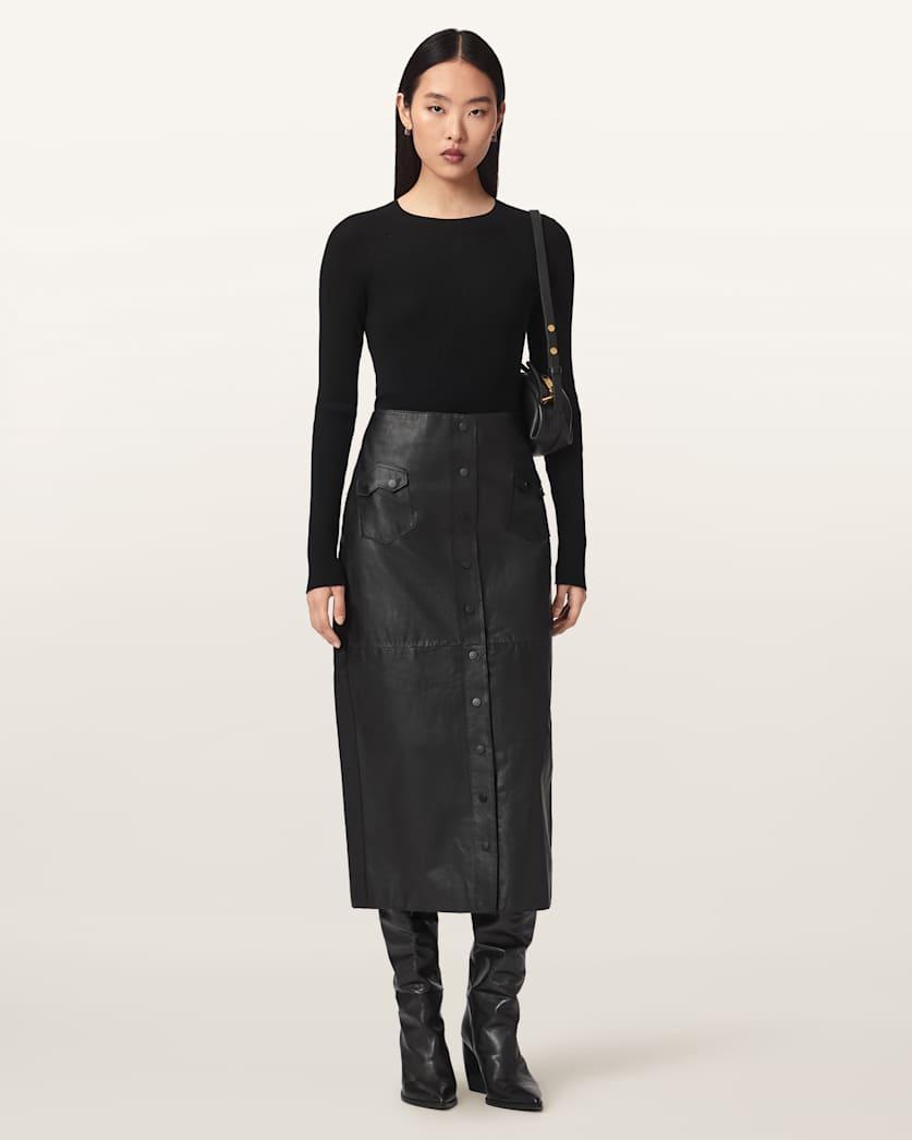 Rock Leather Midi Skirt by ALLSAINTS