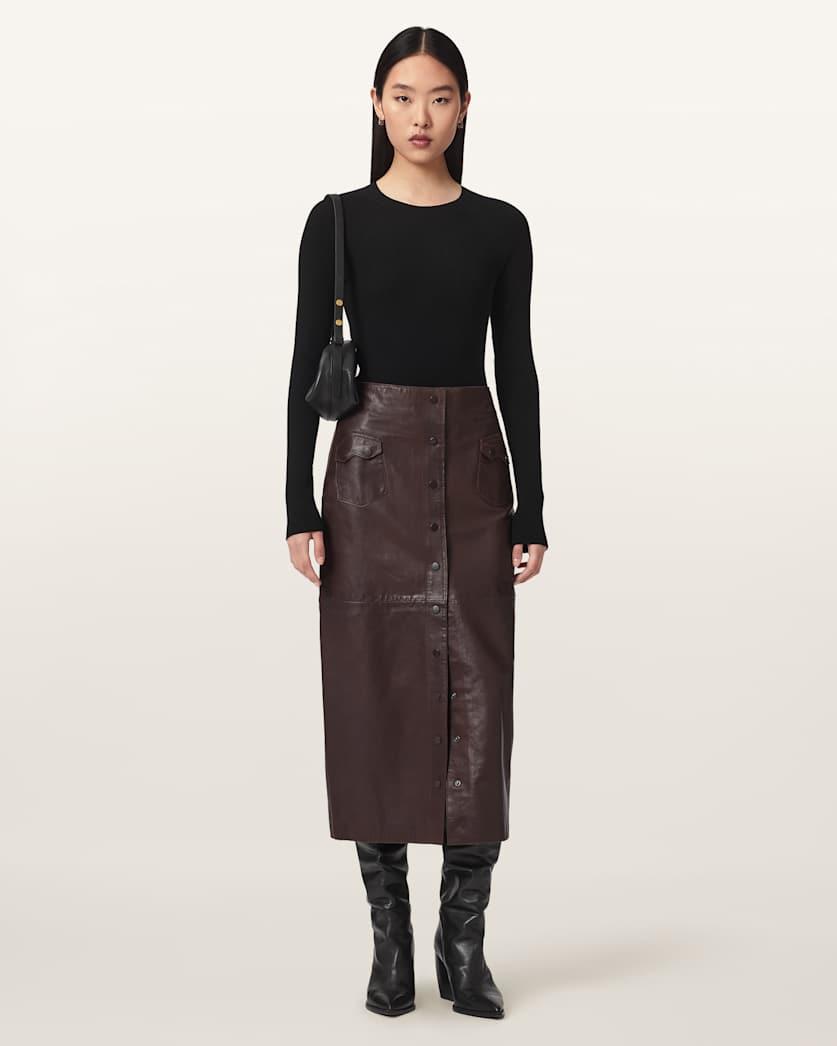 Rock Leather Midi Skirt by ALLSAINTS