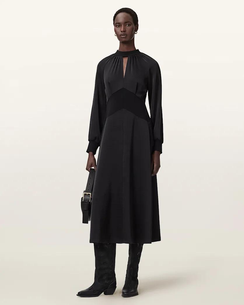 Roya Ribbed Trim Midi Dress by ALLSAINTS