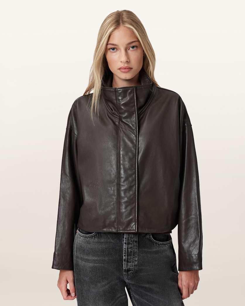 Ryder Funnel Neck Leather Jacket by ALLSAINTS
