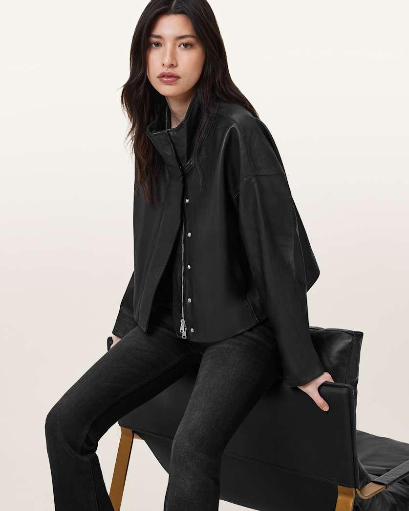 Ryder Funnel Neck Leather Jacket by ALLSAINTS