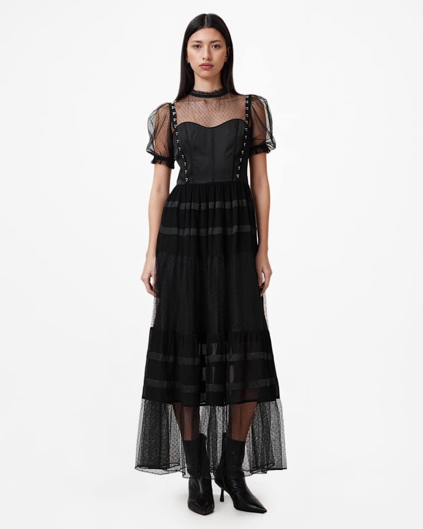 Ryla Polka Dot Mesh Maxi Dress by ALLSAINTS