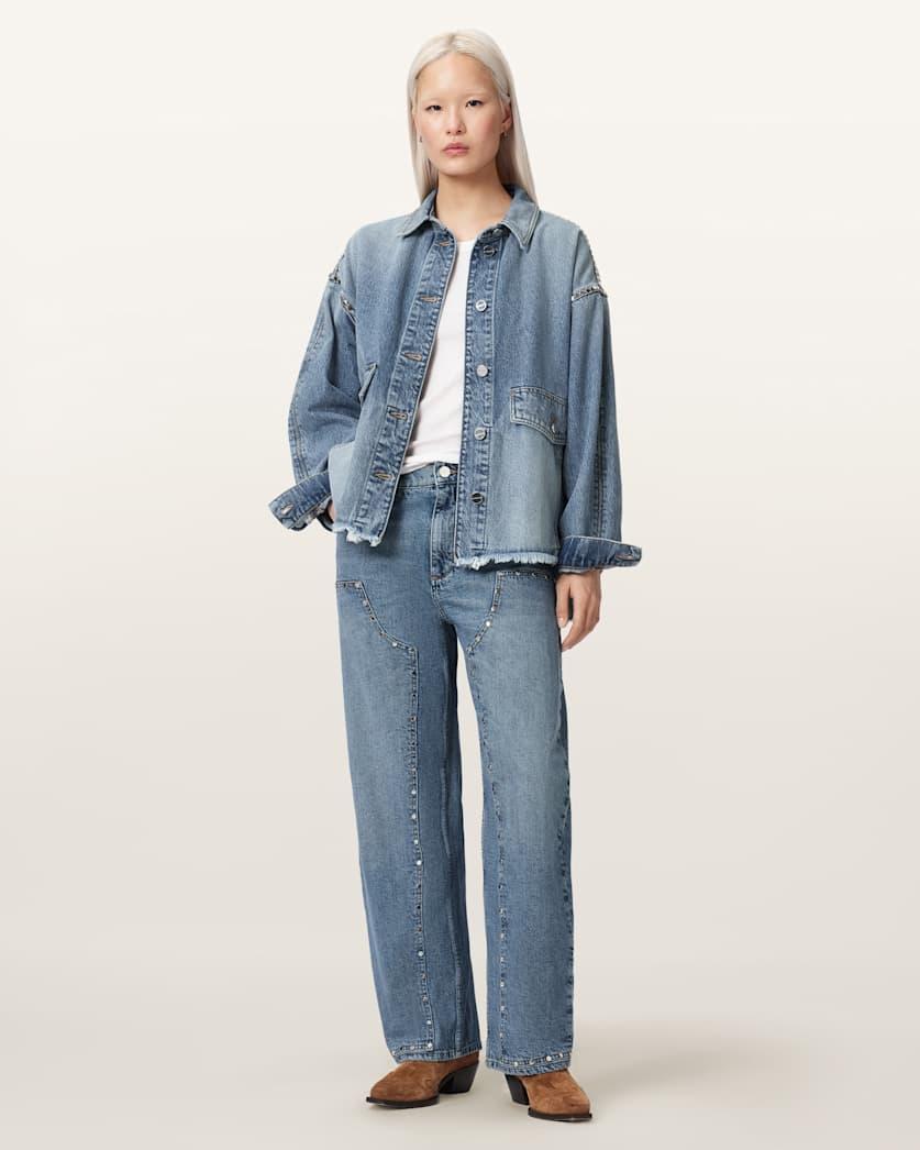 Sadie Barrel Leg Stud Denim Jeans by ALLSAINTS