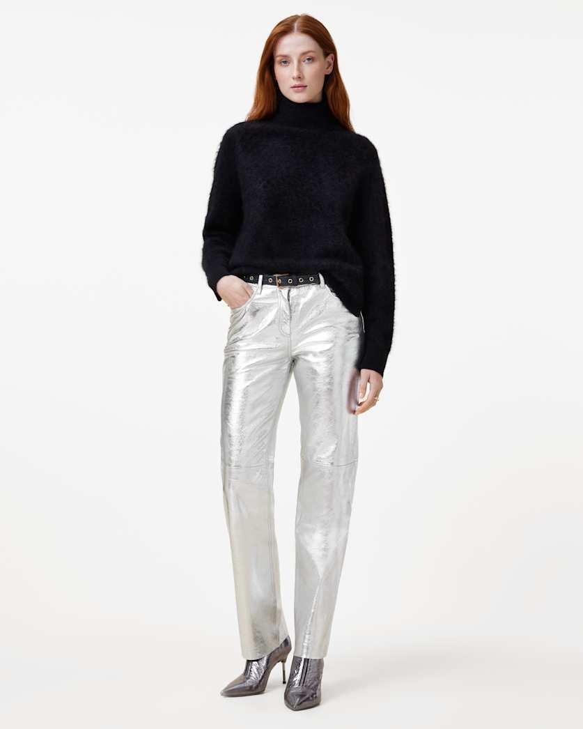 Saige Straight Fit Foiled Leather Trousers by ALLSAINTS