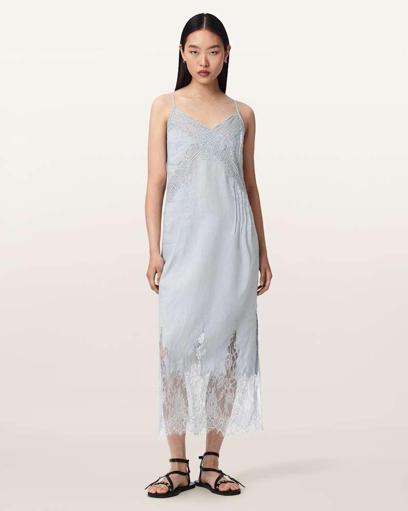 Samia Linen Lace Midi Dress by ALLSAINTS