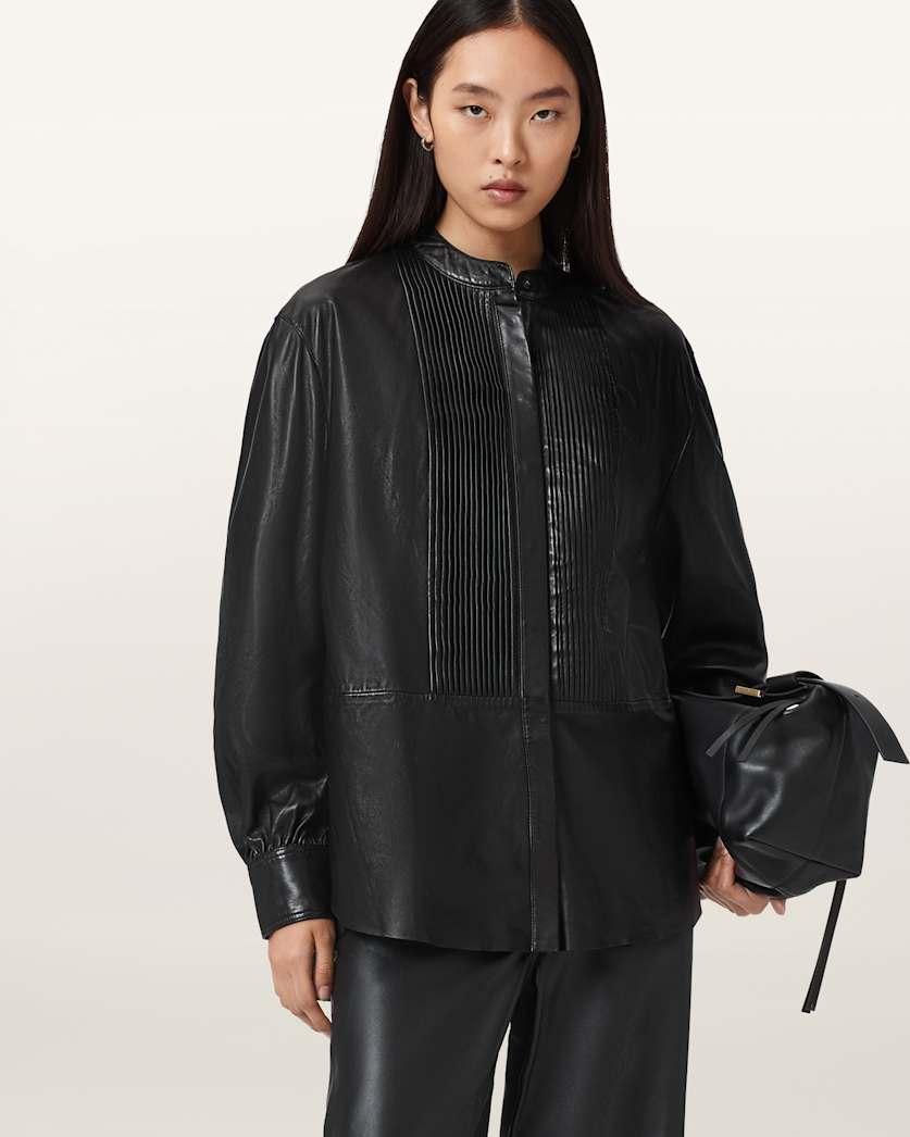 Sara Pleated Leather Shirt by ALLSAINTS