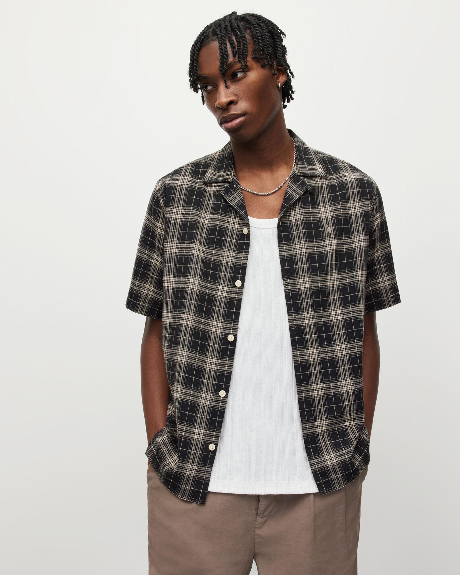 Serra Linen Blend Checked Relaxed Shirt by ALLSAINTS