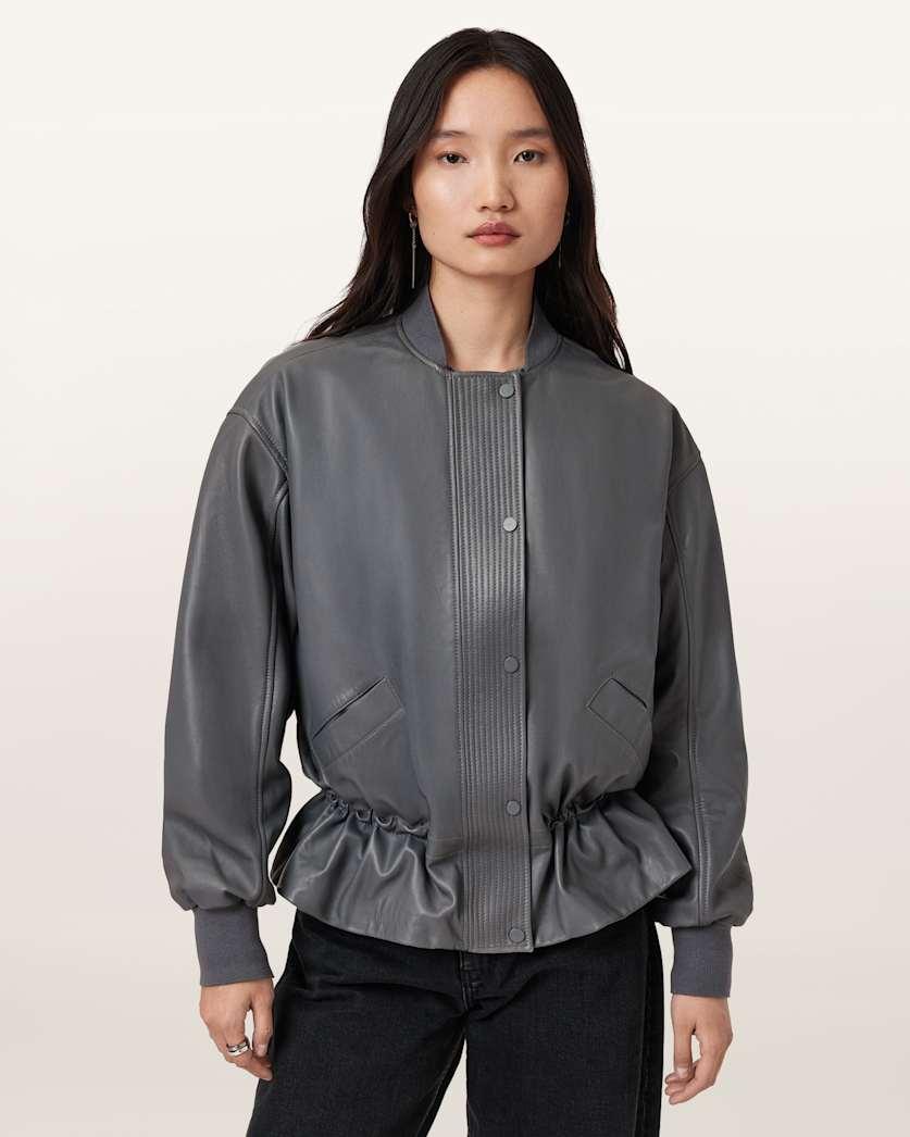 Sofi Drawstring Leather Bomber Jacket by ALLSAINTS