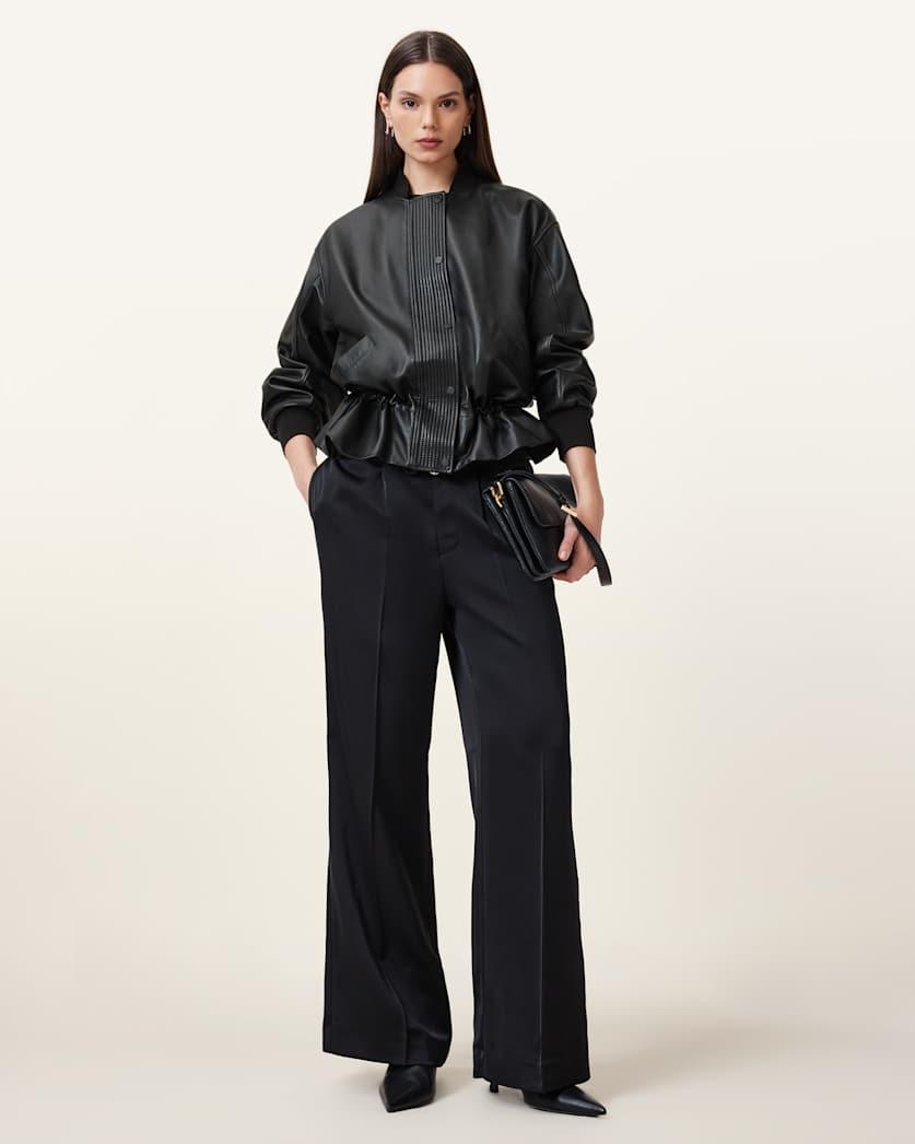 Sofi Drawstring Leather Bomber Jacket by ALLSAINTS