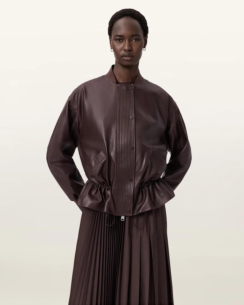 Sofi Drawstring Leather Bomber Jacket by ALLSAINTS Sofi Drawstring Leather Bomber Jacket by ALLSAINTS