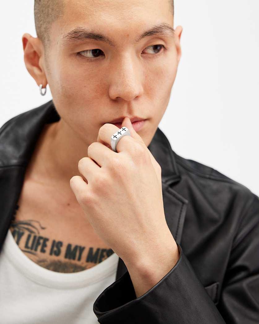 Solar Fide Engraved Cross Ring by ALLSAINTS